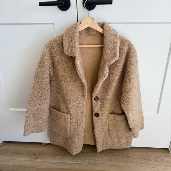ZARA Double Sided Sherpa Brown Mid Coat - Picture 1 of 4